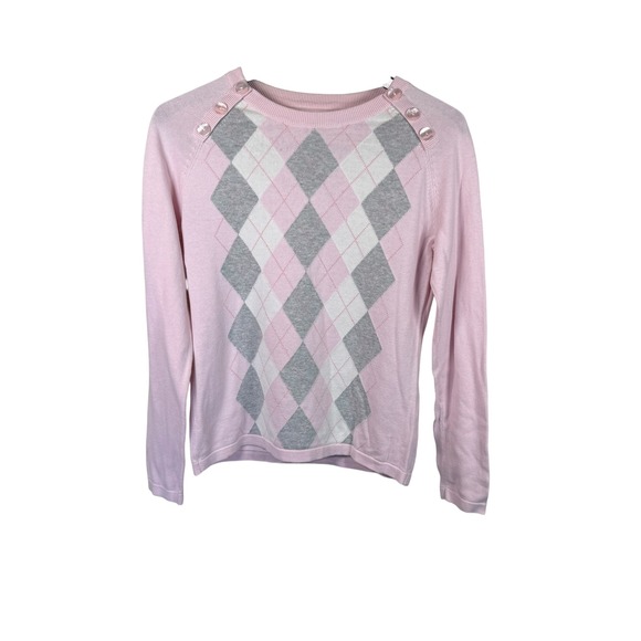 IZOD Pink Argyle Sweater Pink Womens Sz Small Tennis Preppy Golf Light Academia - Picture 1 of 6